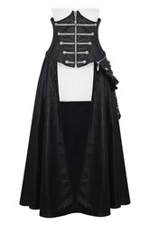 Black Chain Shaped Ribbons Zipper Up Leather Big Swing Punk Womens Half Skirt